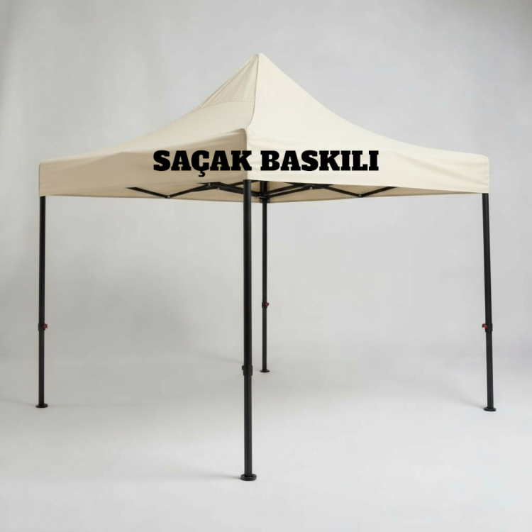 Gazebo Portatif Çadır Katlanabilir Tente 3x3 m | 40 mm Siyah Çelik | Etek Baskılı