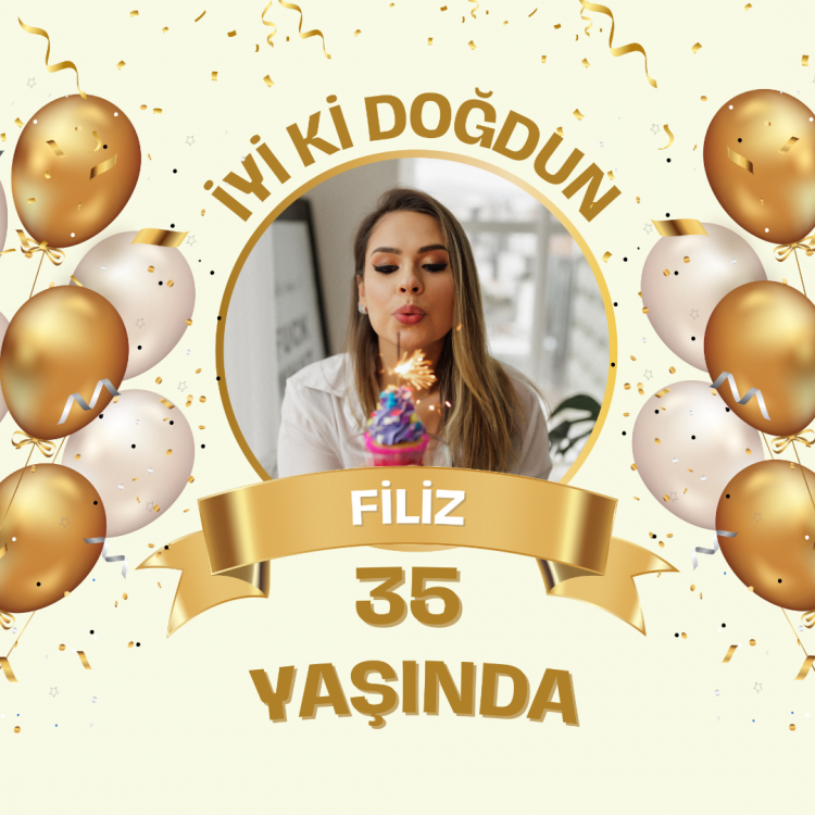 Altın Sarısı Balonlu Minimalist Doğum Günü Afişi 100x100 cm
