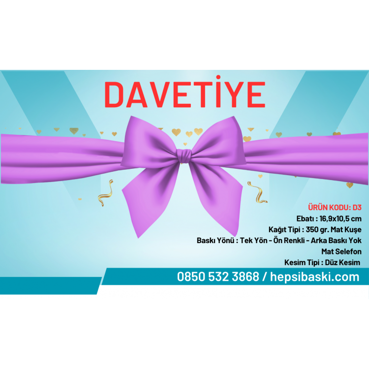 Davetiye 16,9x10,5 cm