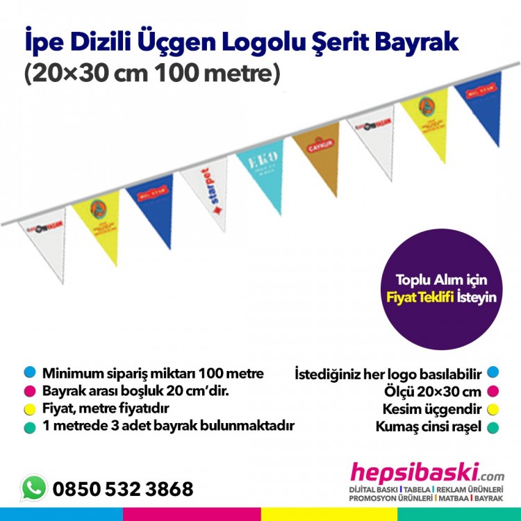 İpe Dizili Üçgen Logolu Şerit Bayrak 20×30 cm
